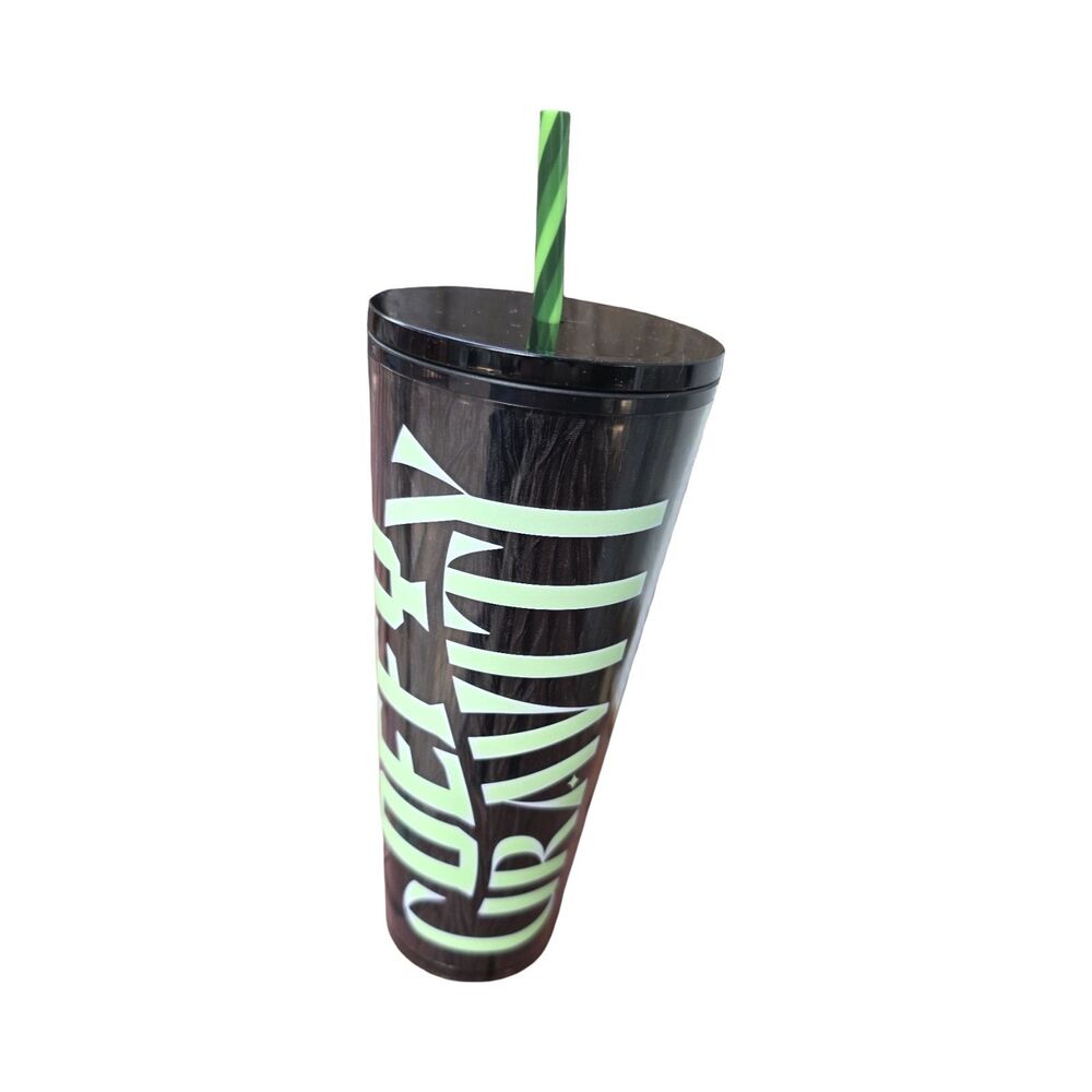 Wicked + Starbucks Reusable Cold Cup Tumbler Black Green Straw Elphaba Movie